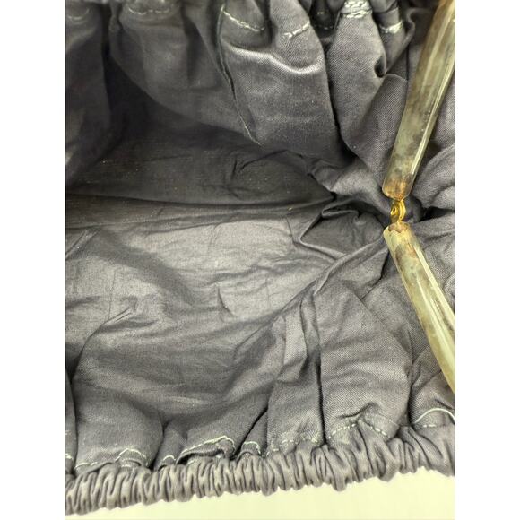 Vintage Antique 60's Style Macrame Top Handle Bag*Beautiful Navy Silver Threads - Picture 9 of 13